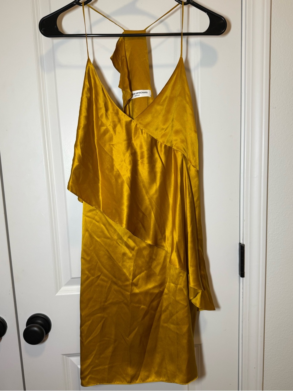 Amanda Uprichard | 100% Silk Rivage Ruffle Mini Dress | Gold Asymmetric | Medium